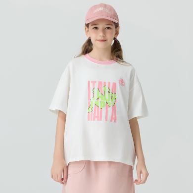 Kappa卡帕童装女童夏季短袖上装2024新款韩版宽松娃娃衫T恤初中生