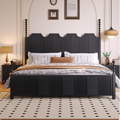 皇家密码家具法式中古风1米8实木床双人床黑色美式轻奢主卧婚床1.5软包单人床