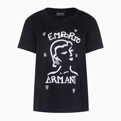 【支持购物卡】EMPORIO ARMANI 女士黑色棉质T恤 3H2T7Q-2J95Z-0999