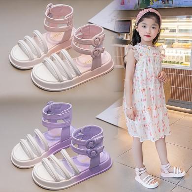 杰米熊2024年夏季新款女童凉鞋时髦儿童渐变彩虹软底罗马鞋（大一码拍）