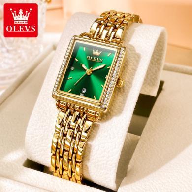瑞士欧利时(OLEVS)品牌手表女士新款小方形石英表女时尚镶钻轻奢防水小众金腕表