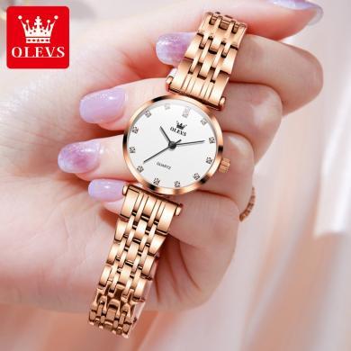 瑞士欧利时(OLEVS)品牌手表女士新款超薄石英表情侣时尚腕表防水精钢带钻度手表