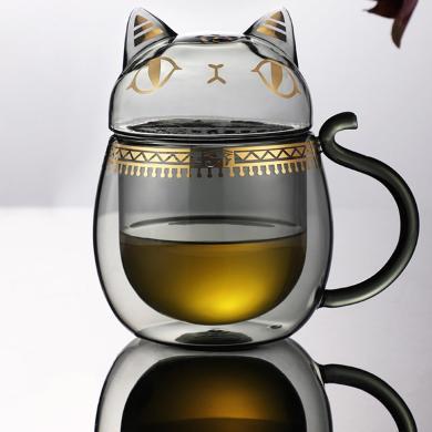 大英博物馆安德森猫系列萌猫异形带盖玻璃杯带盖玻璃杯生日礼物女生伴手礼盒