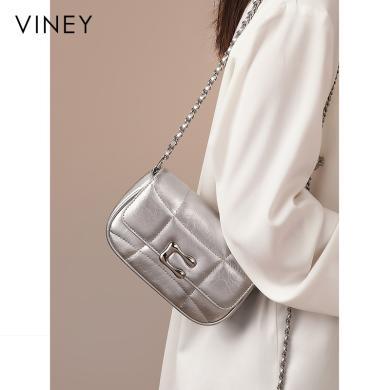 Viney包包女式新款斜挎牛皮女包小众质感链条单肩小包91128