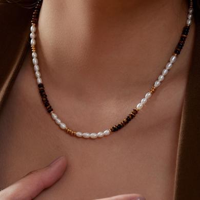 Manreya玛芮雅“莱茵湖畔”淡水珍珠黑虎石项链