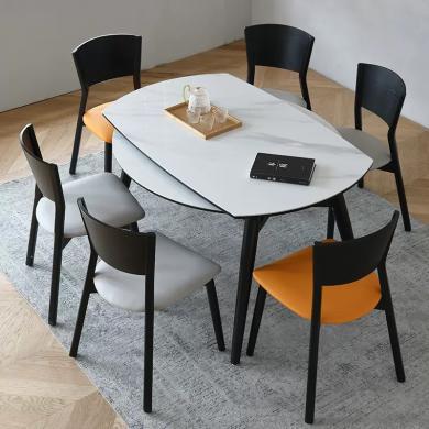 皇家密码家具北欧岩板餐桌椅组合现代简约小户型家用多功能实木可伸缩折叠圆桌