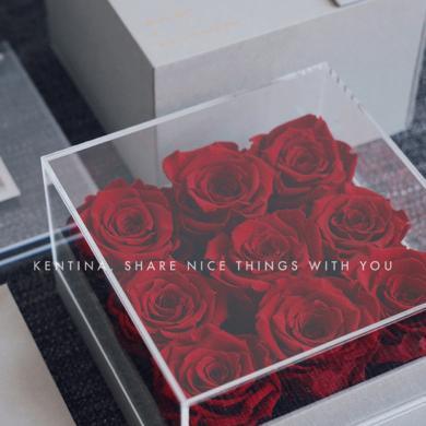 Kentina布莱卡永生花方形九朵玫瑰礼盒附亚克力相框