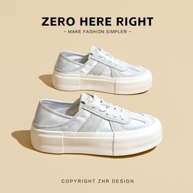 ZHR芭蕾德训鞋女2024夏季新款薄款透气休闲鞋小白鞋板鞋银色运动鞋子GR08