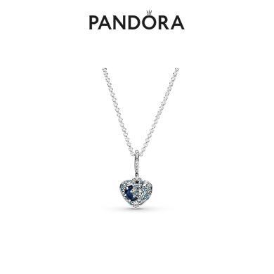 Pandora潘多拉闪耀众星拱蓝月心形项链女锁骨链蓝色轻奢气质时尚饰品首饰生日礼物女399232C01