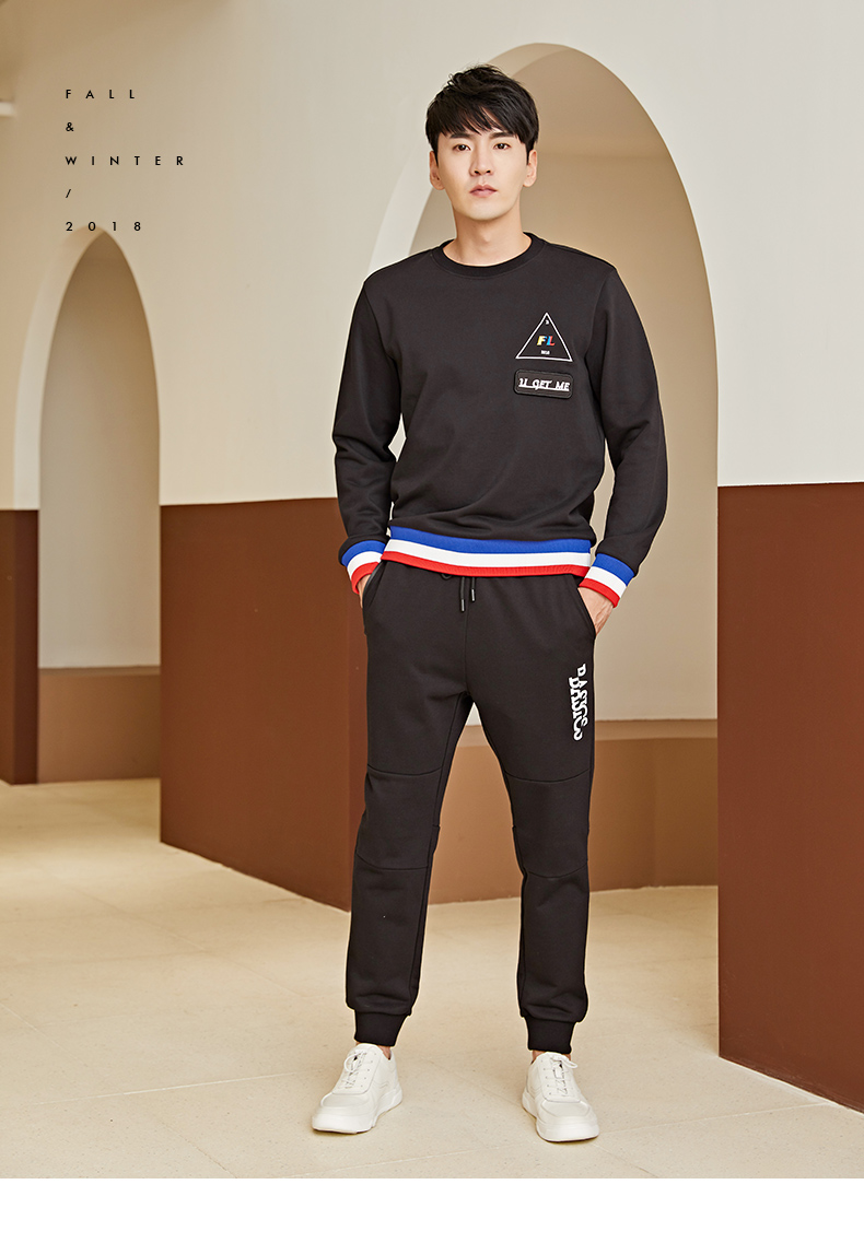 伏龙男装新品黑色运动裤子弹力休闲束脚裤男