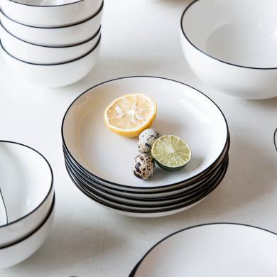 摩登主妇欧式创意黑线陶瓷餐具ins盘子碟子菜盘西餐盘家用碗汤盘