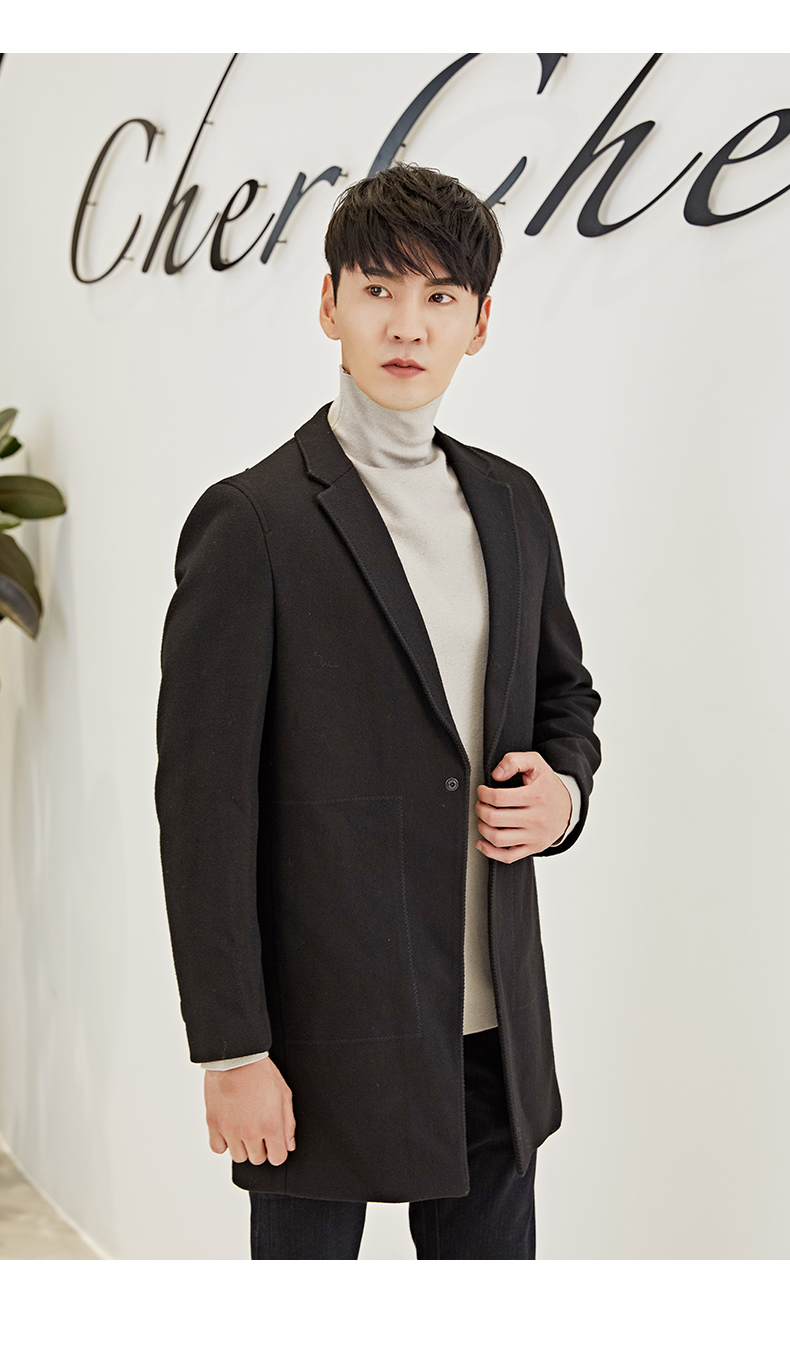 伏龙毛呢大衣男装冬季黑色时尚羊毛ins超火的休闲呢子男士外套fjr230