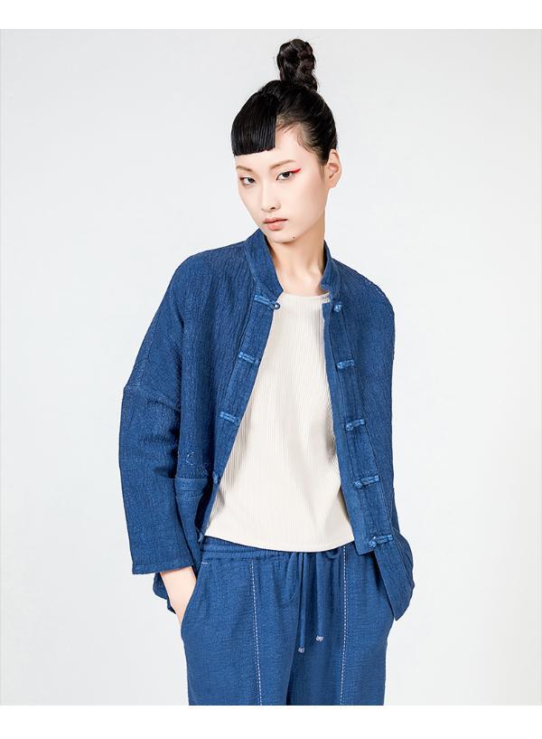 指间沙原创设计2020年春季新款民族风立领盘扣棉麻刺绣短外套上衣