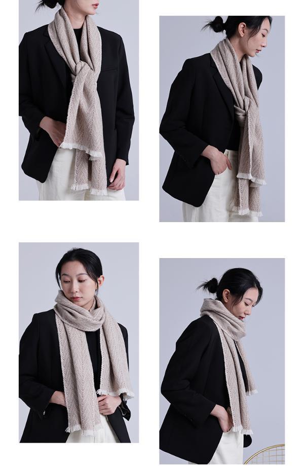 莎莎围巾披肩女冬款厚纯羊绒保暖斜条纹长巾时尚百搭