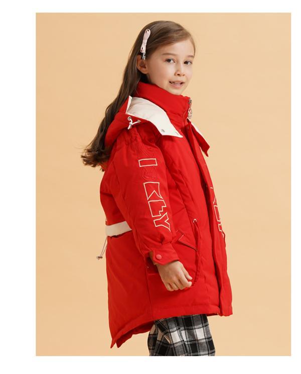 木木屋童装女款中长款羽绒服冬款白鸭绒加厚保暖连帽儿童洋气连帽外套