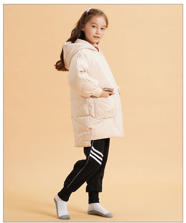 木木屋童装女童中长款羽绒服冬季加厚连帽儿童洋气白鸭绒外套7345