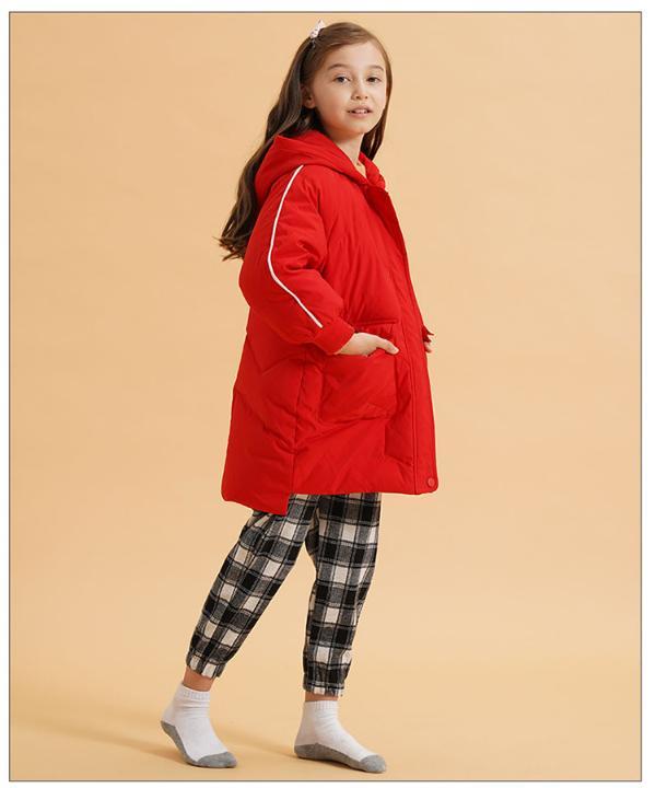 木木屋童装女童中长款羽绒服冬季加厚连帽儿童洋气白鸭绒外套7345