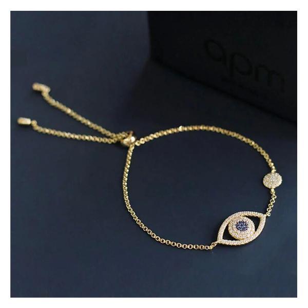 支持购物卡apmmonaco手链女不对称幸运眼情侣手串银饰ab3347oxy