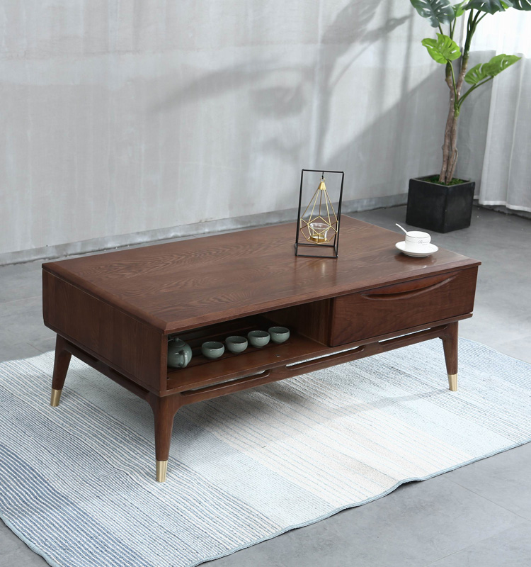 优家工匠 红橡木茶几粗腿咖啡桌简约带抽屉客厅家具茶桌定制商品下单