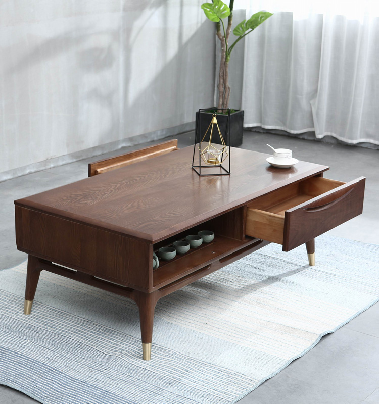 优家工匠 红橡木茶几粗腿咖啡桌简约带抽屉客厅家具茶桌定制商品下单