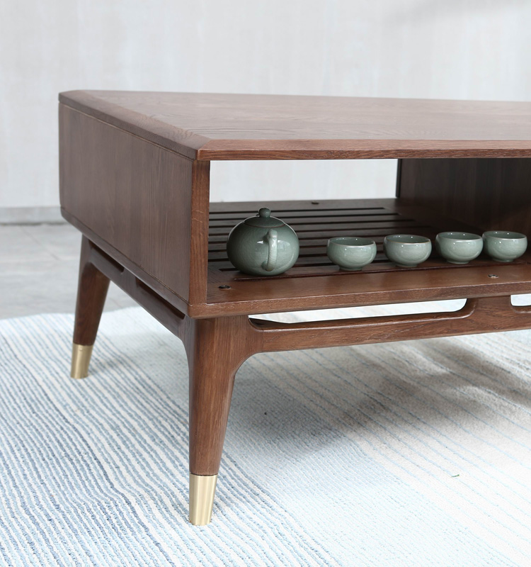 优家工匠 红橡木茶几粗腿咖啡桌简约带抽屉客厅家具茶桌定制商品下单