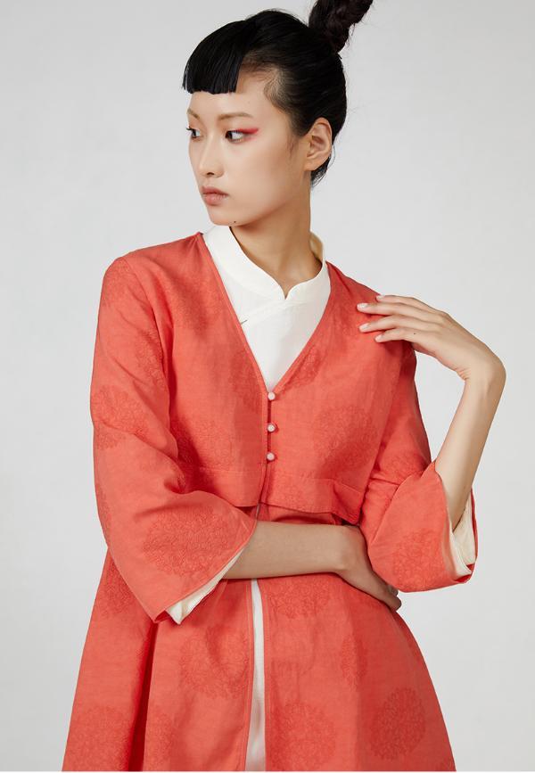 指间沙2020夏季新款原创设计中长款a字提花中长款不规则棉麻外套