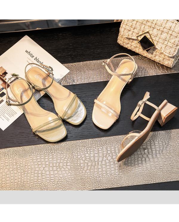 奥古狮登凉鞋女粗跟2020新款夏季仙女风一字扣带百搭时尚时装粗跟中