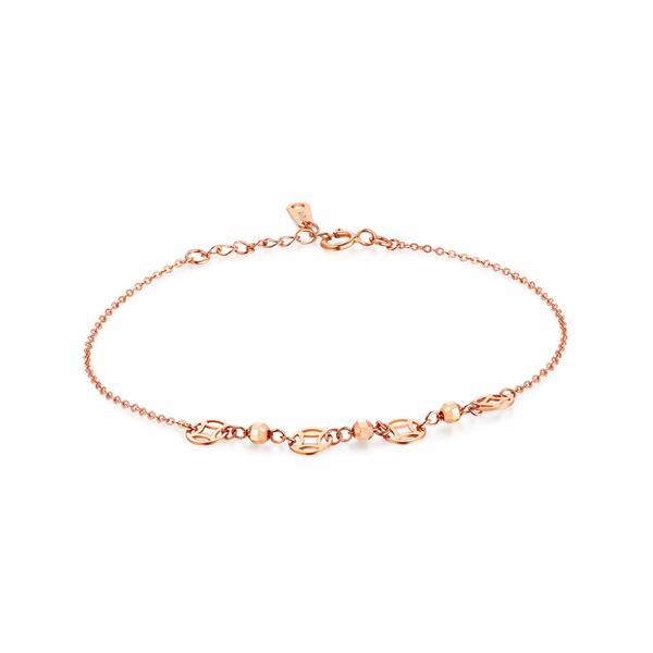 老庙k金玫瑰金色钱币圆珠手链