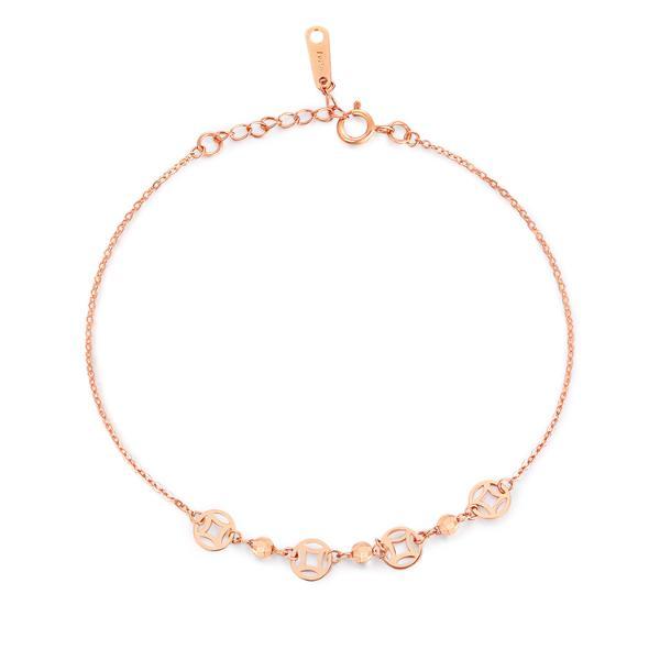 老庙k金玫瑰金色钱币圆珠手链