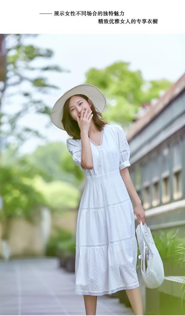 卡姿cagzl女装2020夏款新纯棉白色连衣裙2002pa8038
