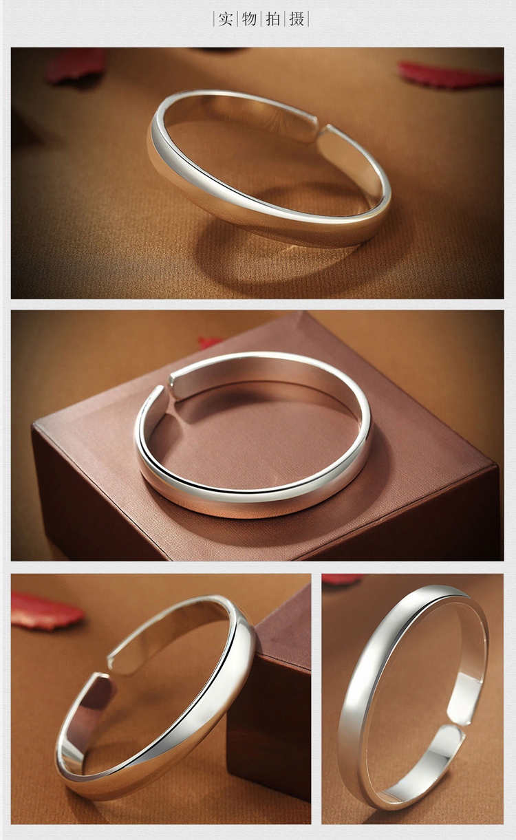 9足银手镯 开口光面 贵妃镯 优雅大气实心足银手镯 女 银饰 约30-31g