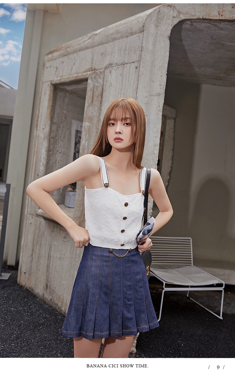 banana cici2021夏季新款复古短款吊带背心女内搭小香风上衣外穿c212