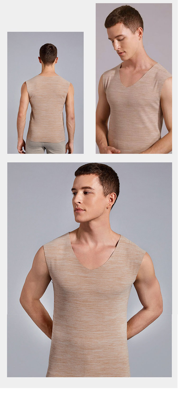 verhouse 男士恒温保暖内衣秋冬新款高弹贴身加绒背心双面发热v领打底