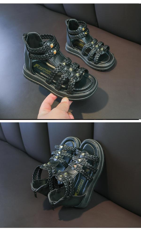 杰米熊2023新款夏季小女孩公主鞋中大童罗马凉鞋女童鞋时尚软底女童