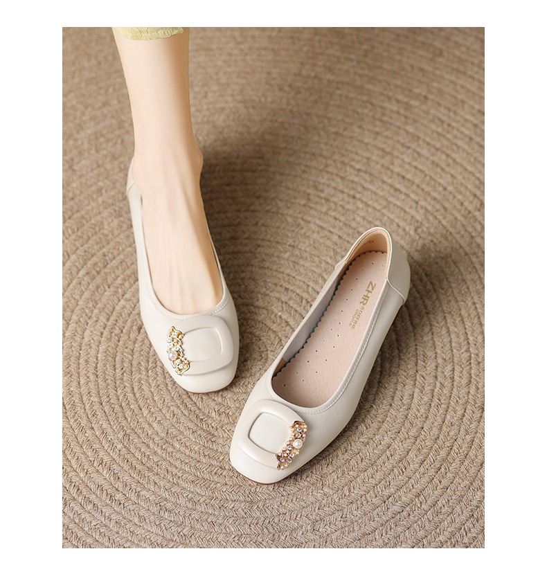 zhr珍珠单鞋女浅口粗跟女鞋ah323