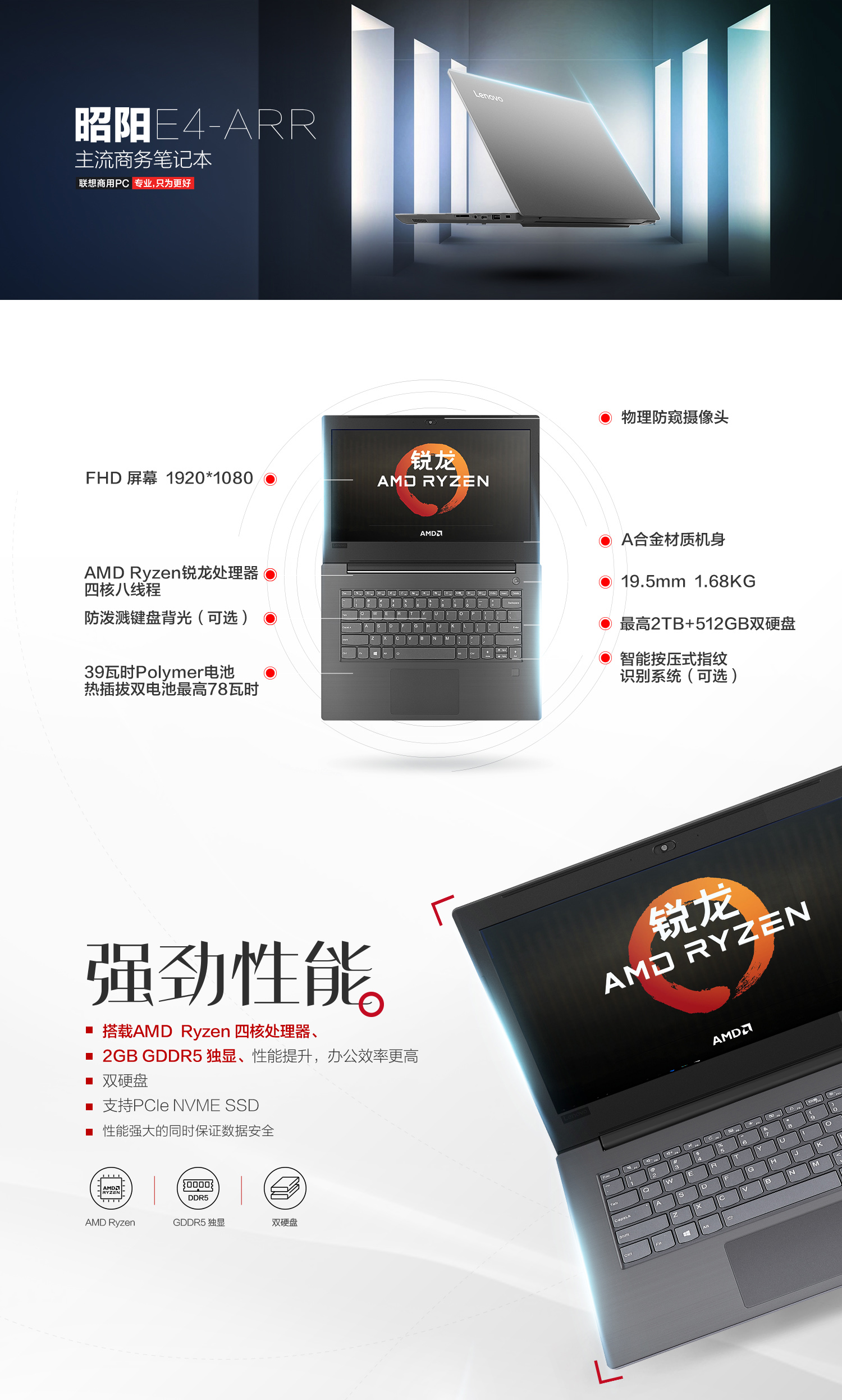 联想商用笔记本(lenovo)14英寸 轻薄笔记本 昭阳系列 e4-arr (r5-2500