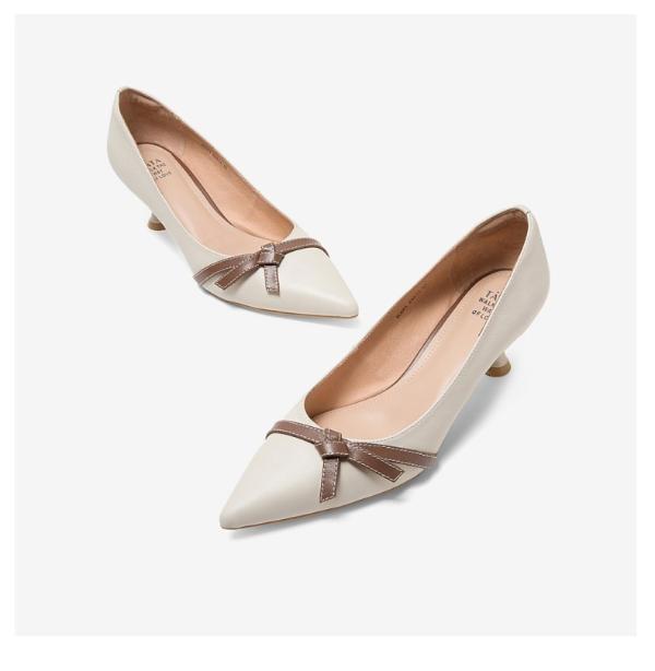 tata/他她 专柜同款黑色拼接蝴蝶结尖头细跟浅口女鞋xcg01cq9