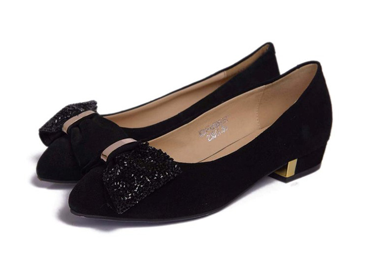 kuuki高琪 女鞋 年轻时尚蝴蝶结套脚尖头反绒皮羊皮浅口鞋(k31-05901s