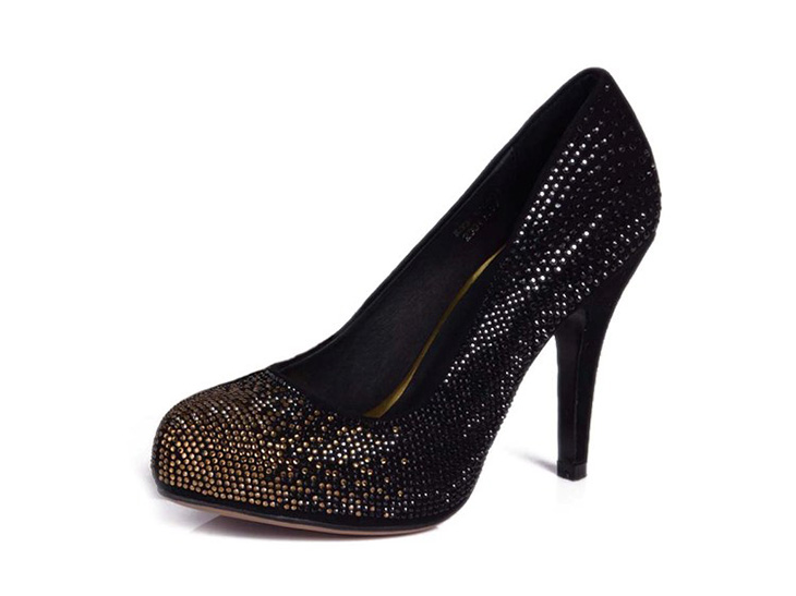 kuuki高琪 女鞋 年轻时尚水钻套脚圆头细跟反绒皮羊皮浅口鞋(k33-1269