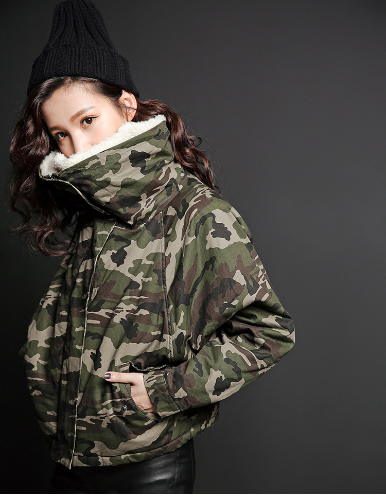 9.29新品 七格格 2016冬新款 大翻领设计时尚迷彩棉服 女-m-军绿