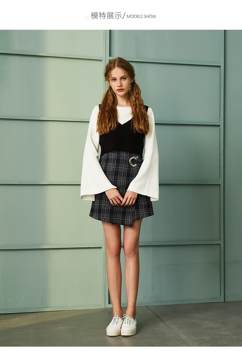 banana baby新款个性喇叭袖时尚套装女百搭修身两件套潮d64t051-白色