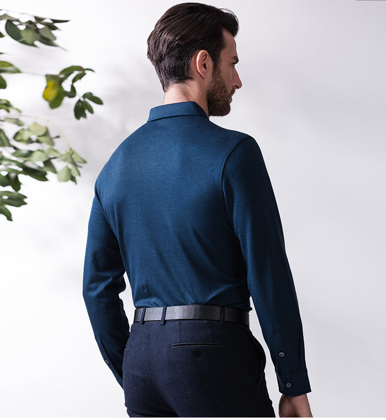 狄亚诺2016秋季新款商务休闲男士羊毛混纺长袖衬衫 净色衬衣男 217676