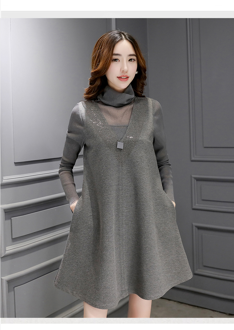 木瓜牛奶 2017年春秋季新品女装连衣裙立领长袖宽松中长款纯色宽松