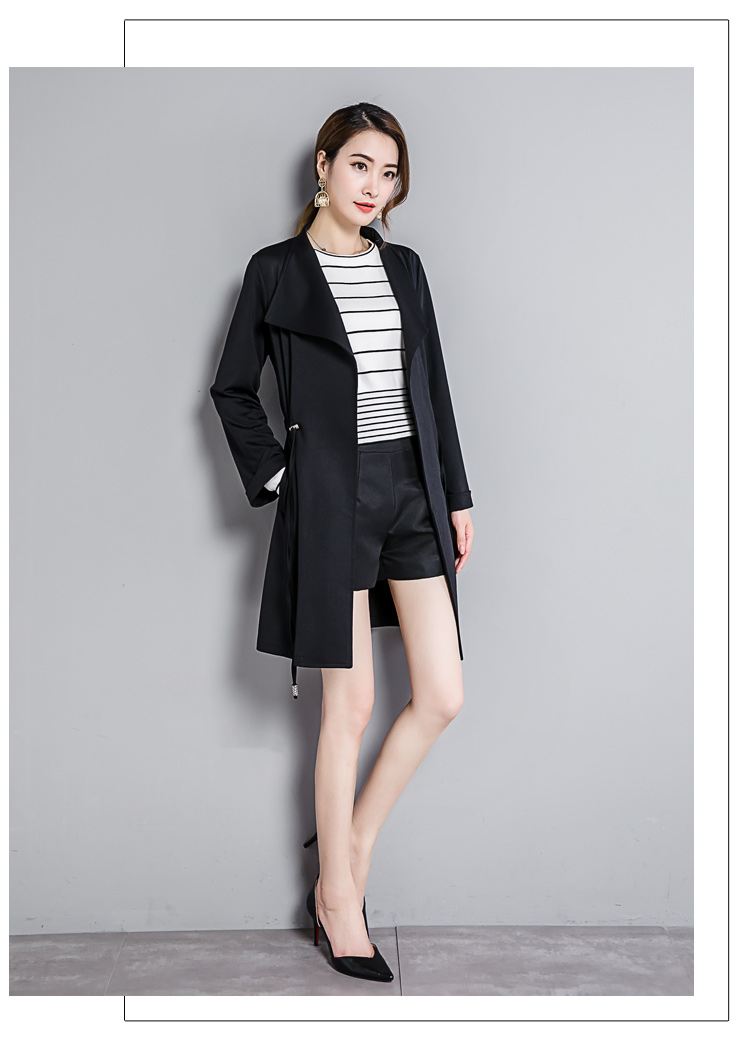 缔五季 2017新款欧洲站时尚大气纯色大码翻领风衣长袖外套 a343 2607