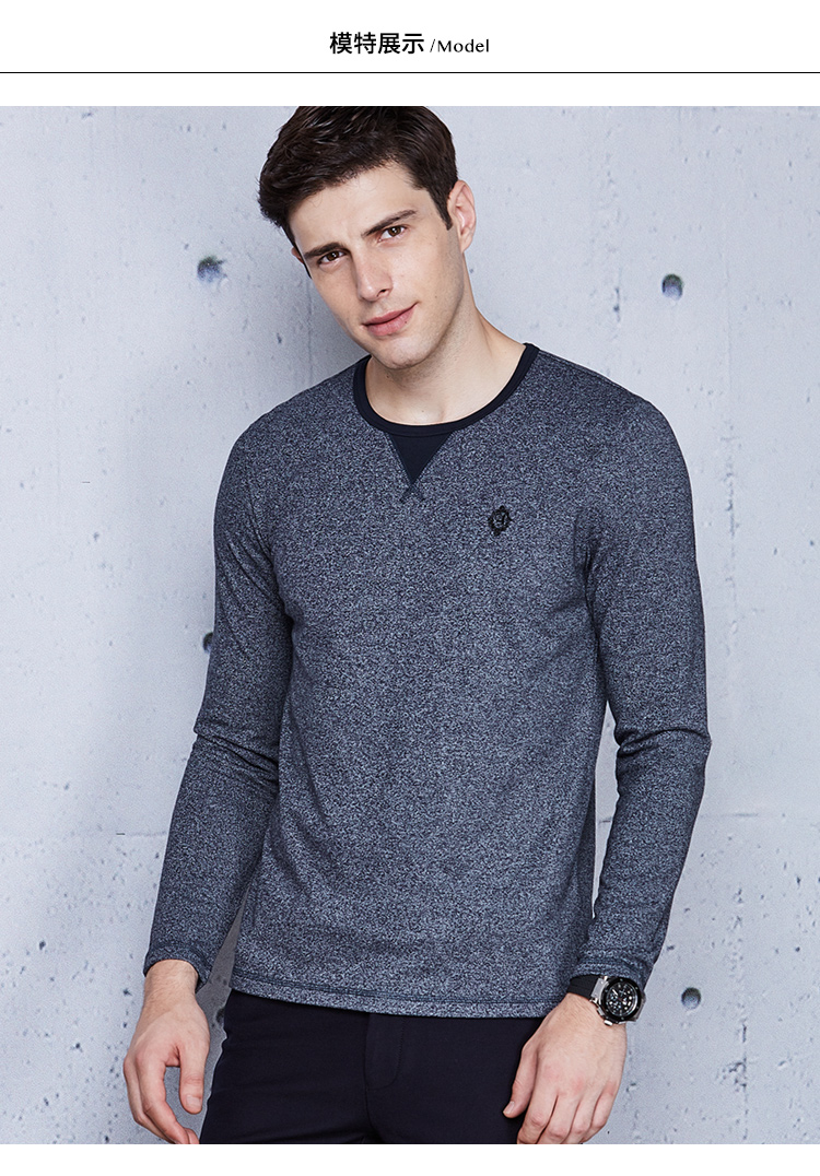 千纸鹤男士长袖t恤 圆领新款青年修身体恤衫休闲时尚潮流上衣 hmtt