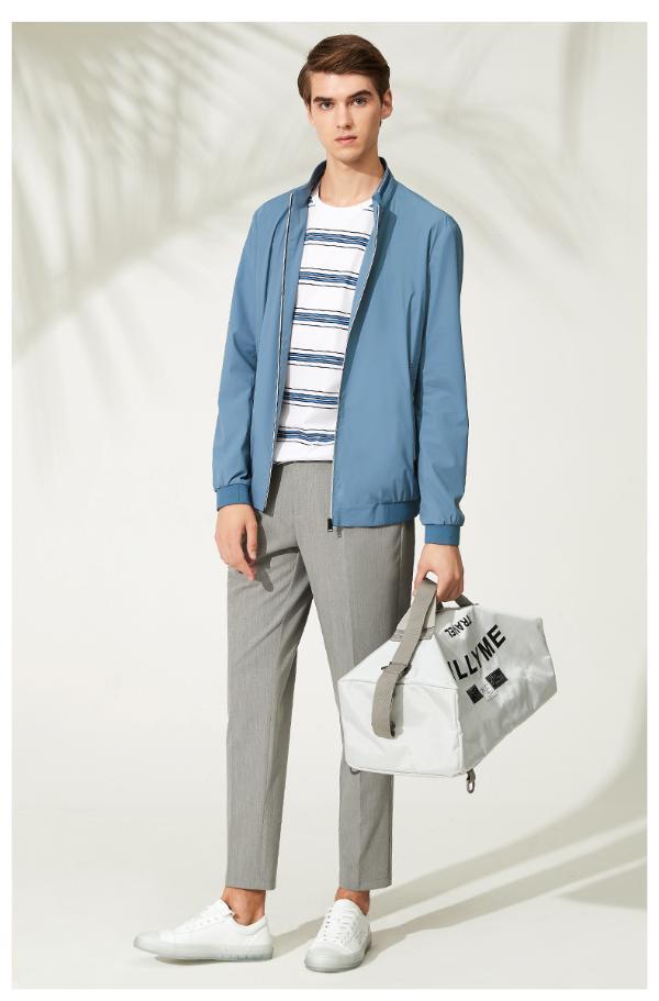 忘不了男装2020春季新款男士合身无帽款净色立领商务休闲夹克