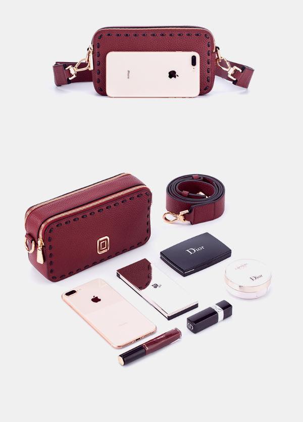 头层牛皮单肩相机包轻奢女士铆钉斜挎手机包