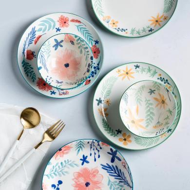 摩登主妇芳景碗家用汤面碗日式餐具创意陶瓷餐具饭碗沙拉水果碗