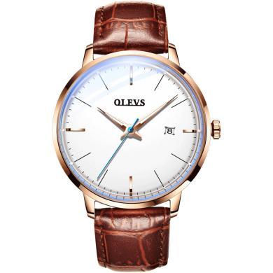 欧利时(OLEVS)瑞士品牌手表男士真皮表带全自动机械表防水弧形时尚腕表