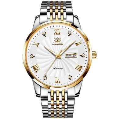 欧利时(OLEVS)瑞士品牌手表男士表夜光镶钻自动机械表商务防水手表精钢带时尚腕表